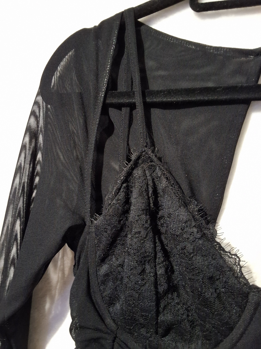 Women’s Long Sleeve Black, Ruched, Lace & Mesh Dress - Picture 8 of 12